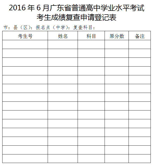 建议点击下载word版 2016年6月广东省普通高中学业水平考试考生成绩