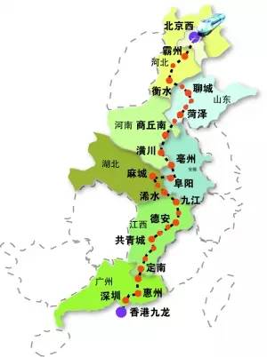 4:纵贯南北的第三大交通中枢:京九线全线北起山西大同,经太原,焦作