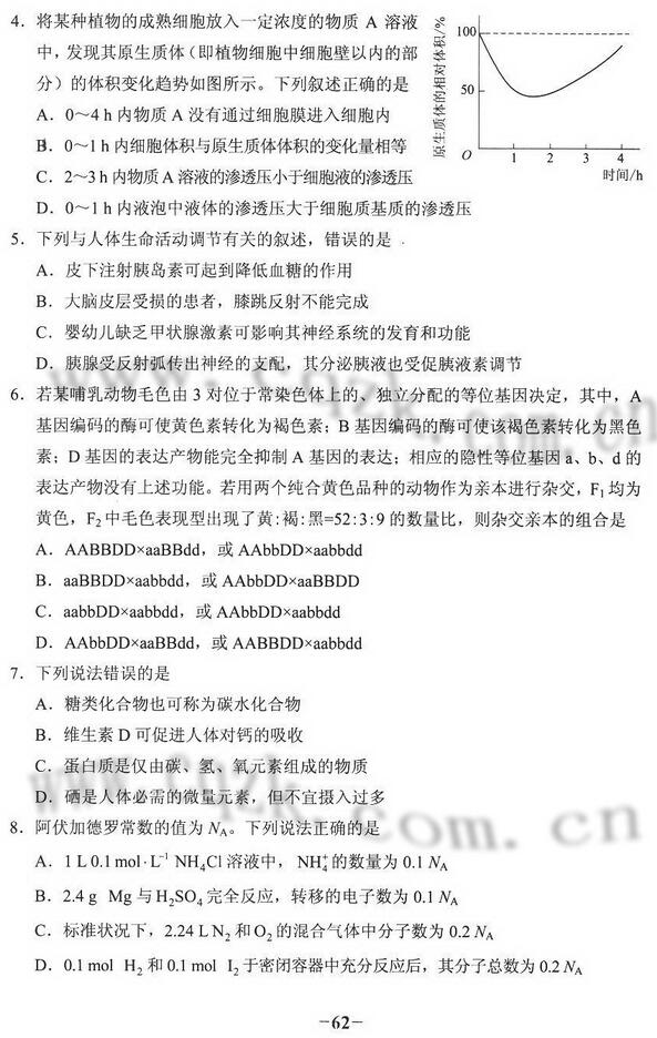 2017高考全国ii卷理综试题及参考答案官方标答