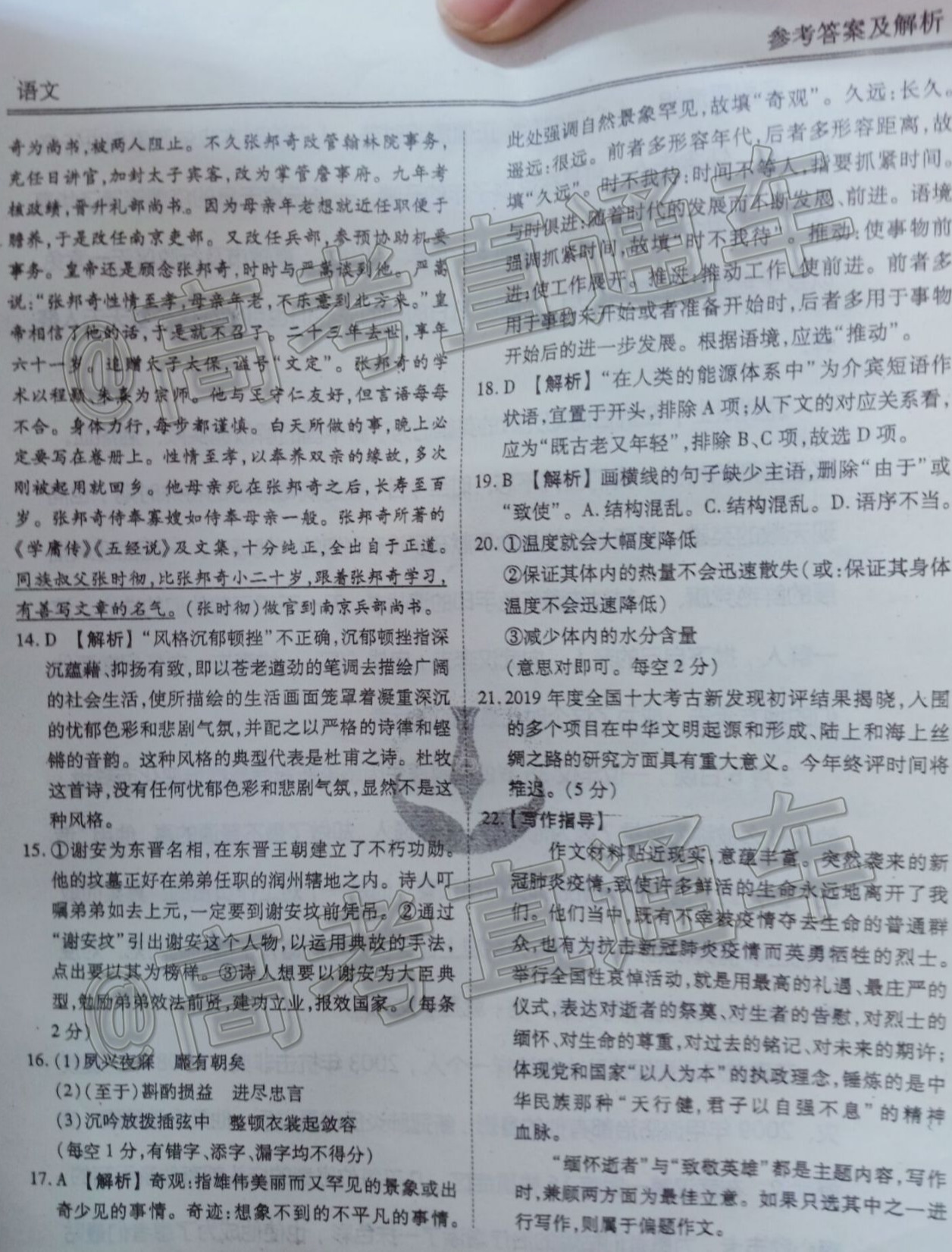 2020衡水金卷6月联考语文参考答案