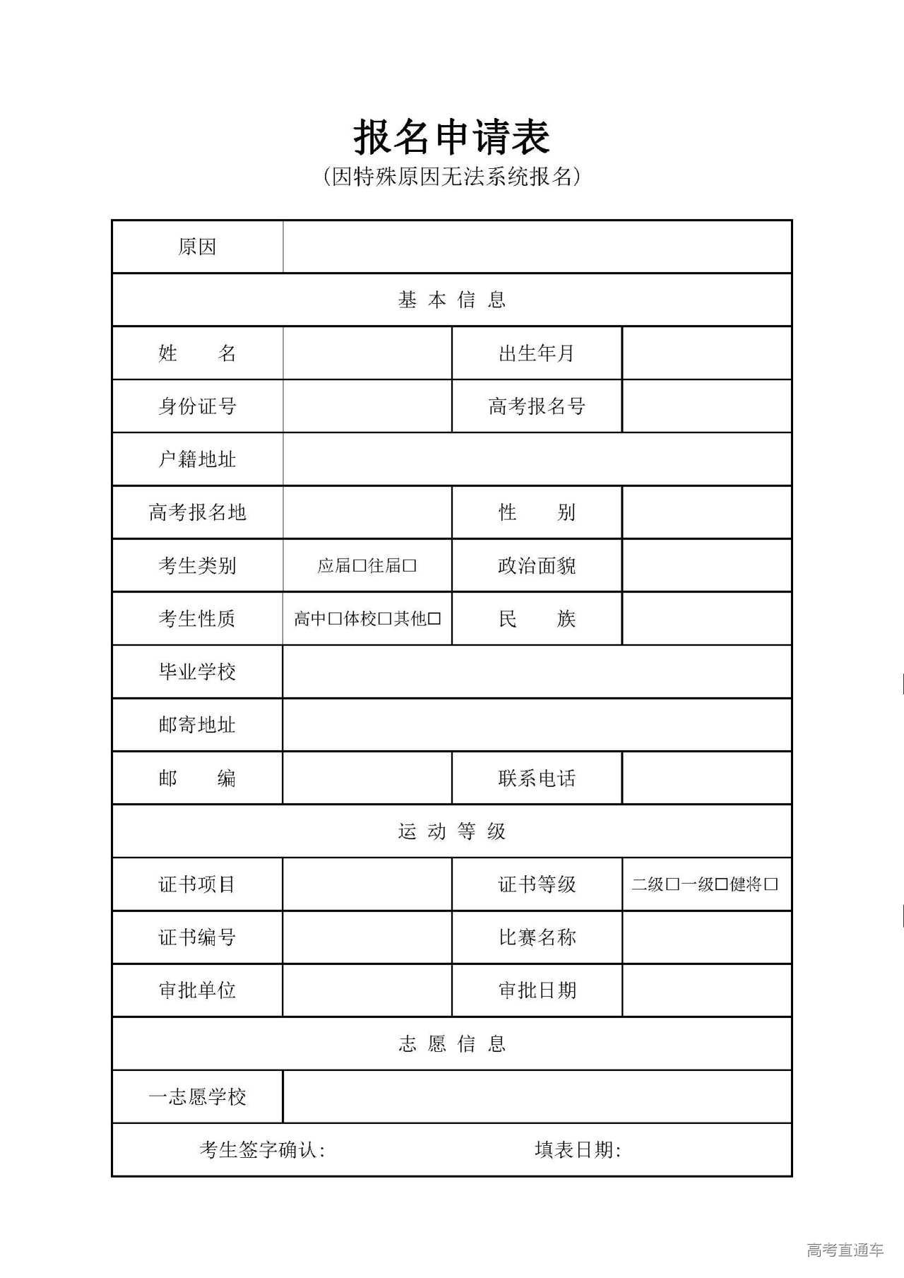 2021年高考报名表图片