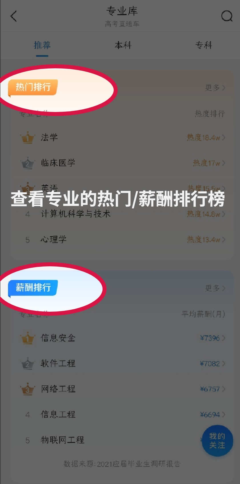愿】模块—点击【专业库】/【职业库】—选择感兴趣的专业/职业进行查看