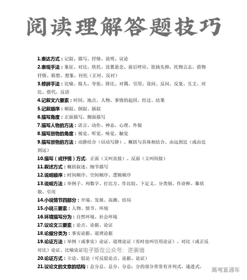 高中语文：语文现代文阅读理解答题技巧，太绝了！-高考直通车