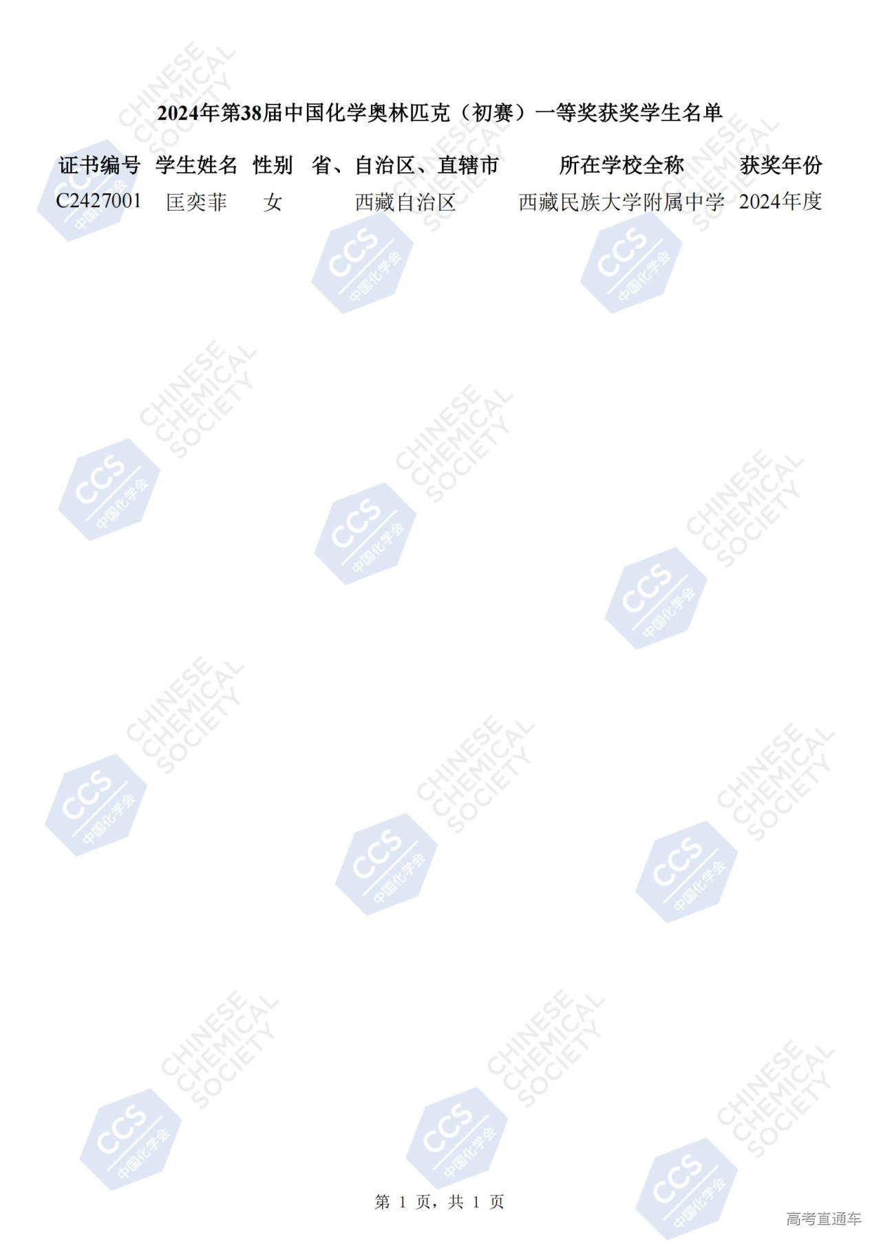 1727404781736634.jpg 27-西藏 2024年第38届中国化学奥林匹克(初赛)一等奖获奖学生名单_00.jpg